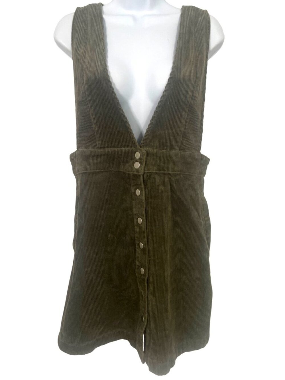 Forever 21 Womens Corduroy Olive Green Overall Dress Size L Preppy 90s‎ Retro